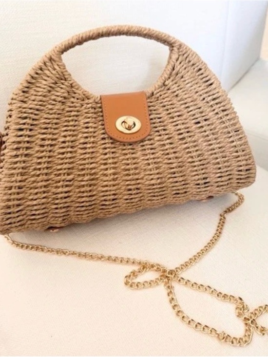 Tommy Bahama Handbags - Tommy Bahama Straw Woven Satchel Crossbody Bag Gold Chain Resort Beach NEW